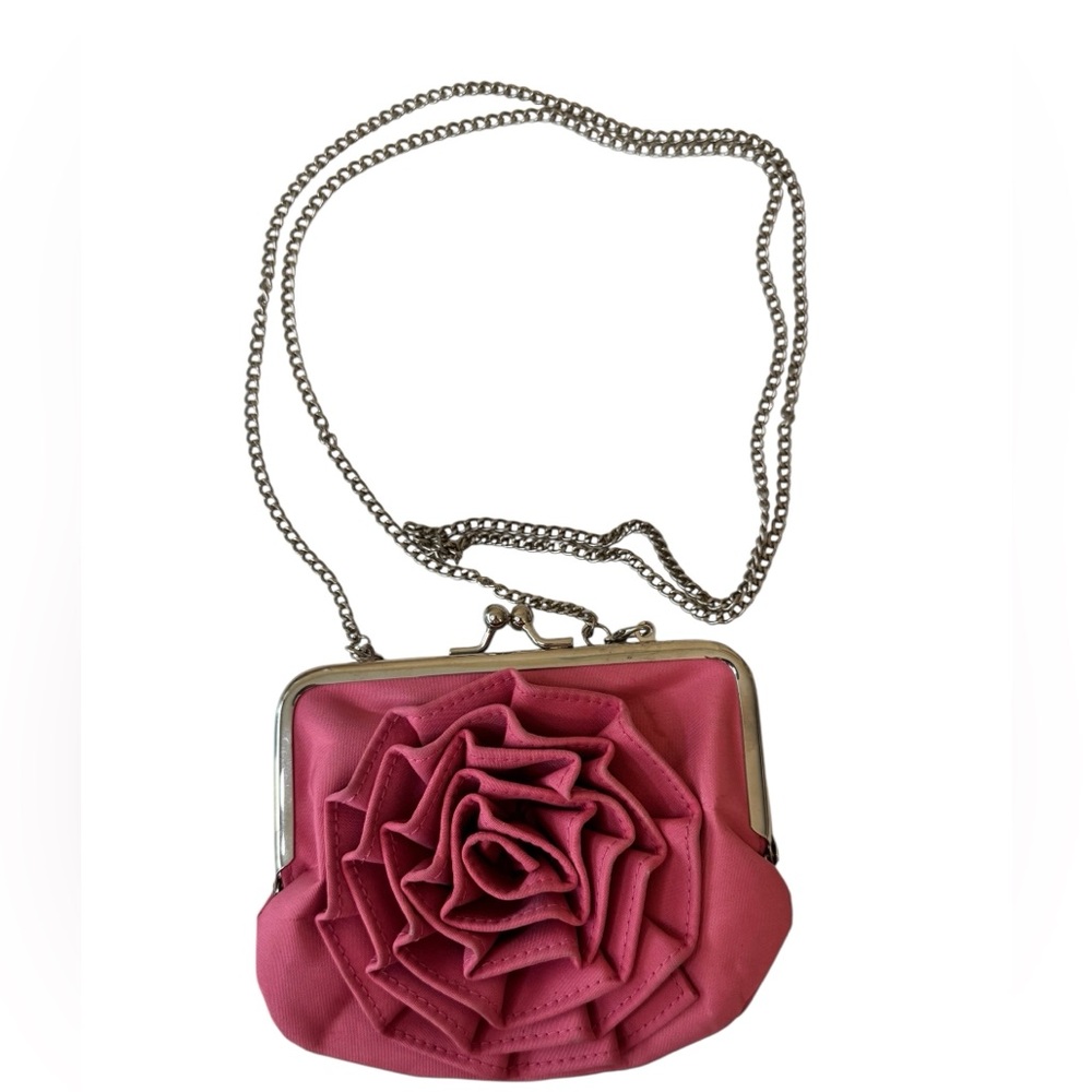 Pink Flower Embossed Kiss Lock Chain Bag Dainty Prom Homecoming Girls‎ Night